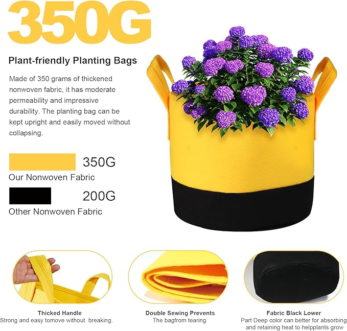 Grow Bags 5 Gallon, 6 Pack Fabric Plant Pots - Image 2