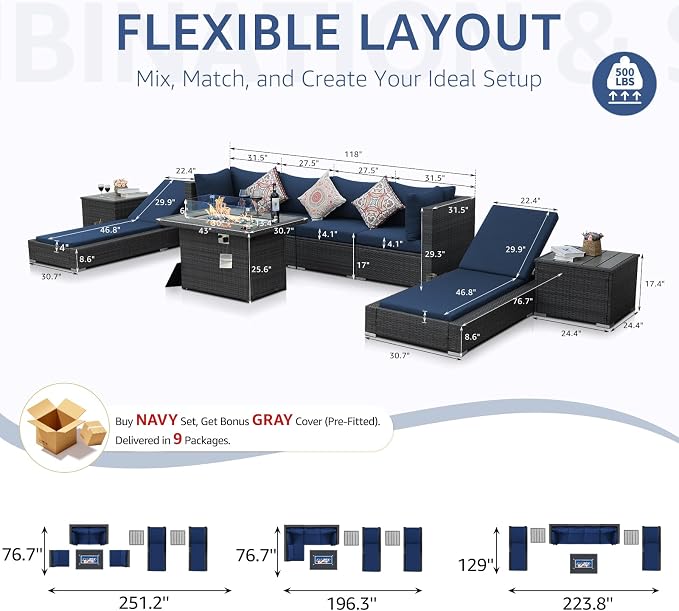 NICESOUL 9 Piece Outdoor Patio Furniture Set - Image 6