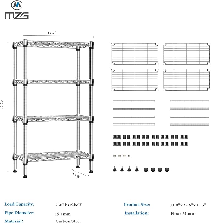 1000 lbs 4 Tier Shelf Metal Storage Shelves Wire Rack Closet Organizers - Image 3