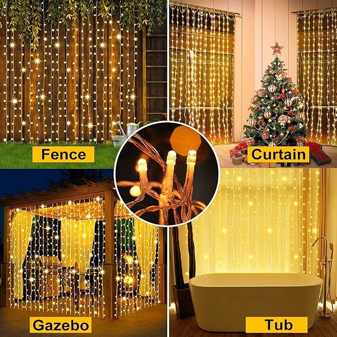 2 Pack Solar Curtain Lights Outdoor Garden Fairy String Lights 300 LED 8 Modes - Image 2