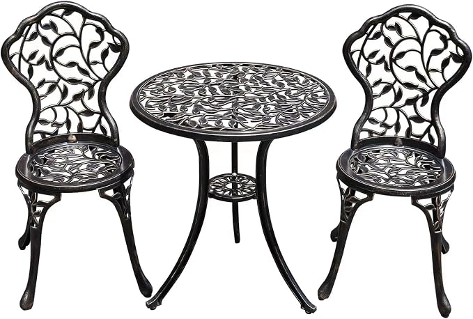 JARDIN DE CENTENNIAL Patio Bistro Set.Rust-Resistant Cast Aluminum Bistro Table by JARDINDECENTENNIAL