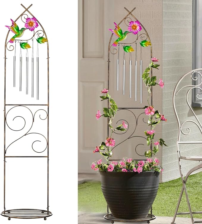 Garden Trellis with Plant Stands, 48” Metal Detachable Hummingbird Plant Pot by SUNNYPARK