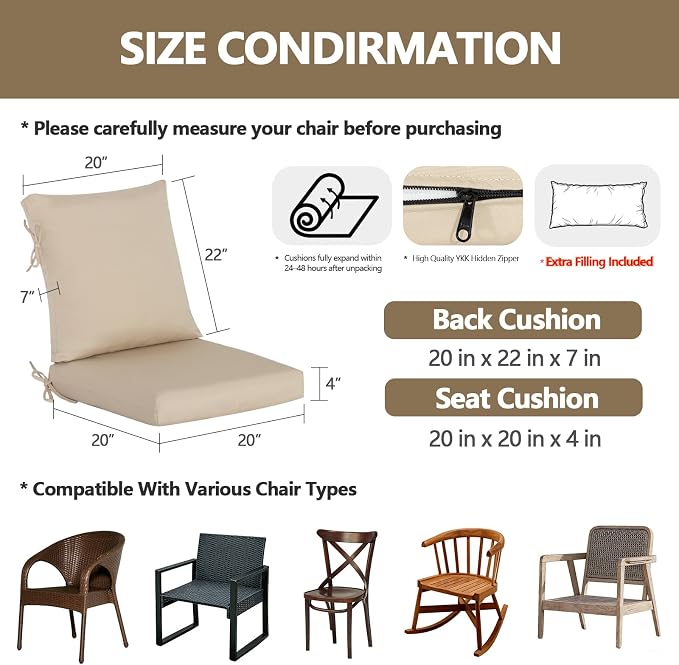 Goodgoods 20 x 42 Sunbrella Outdoor Patio Chair Cushion 2-Pack, Fade-Resistant - Image 3