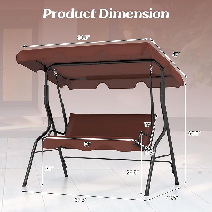 Porch Swing Outdoor, 3 Person Patio Swing w/Removable Cushion, Stand & - Image 9