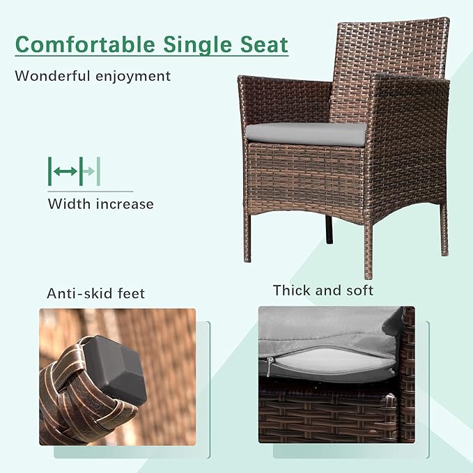 Greesum Patio Furniture 4 Pieces Conversation Sets Outdoor Wicker Rattan Chairs - Image 5