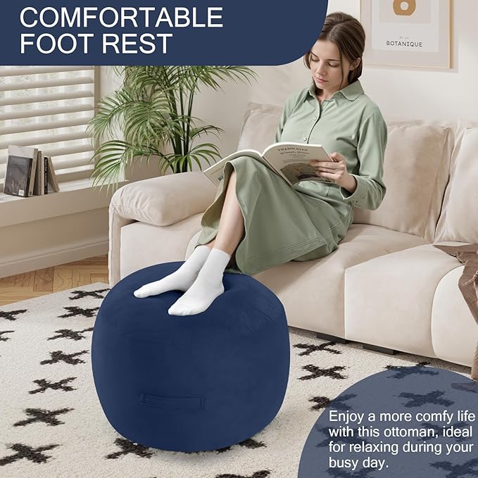 MeMoreCool Round Stuffed Pouf Ottoman Foot Rest, Floor Pouf Foot Stool - Image 3