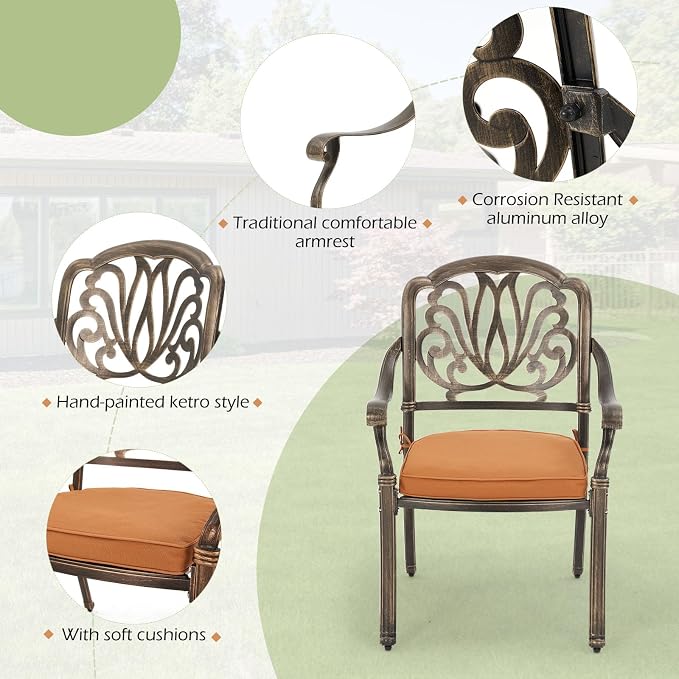 Cast Aluminum Patio Furniture Set 9-Piece Outdoor Dining Set Includes 86.6’’ - Image 4