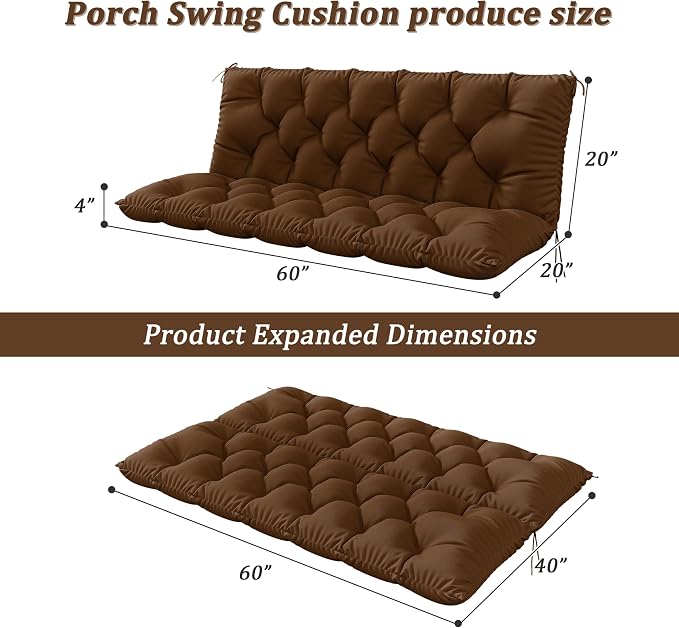 Porch Swing Cushion with Backrest 2-3 Seater Outdoor Bench Cushions Waterproof - Image 2