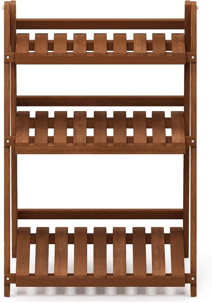 Furinno FG18452 Tioman Hardwood Patio Furniture Outdoor 3-Tier Flower Rack - Image 5