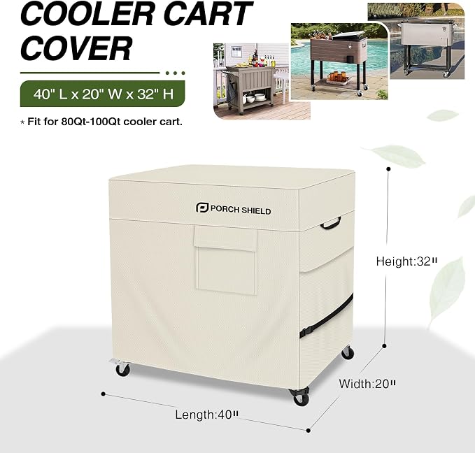 Porch Shield Waterproof Rolling 80-100 Qt Cooler Cart Cover Fits Most Patio Ice - Image 2