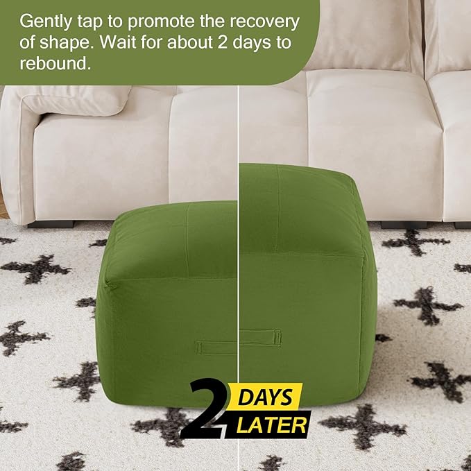 MeMoreCool Square Stuffed Pouf Ottoman Foot Rest, Floor Pouf Foot Stool - Image 7