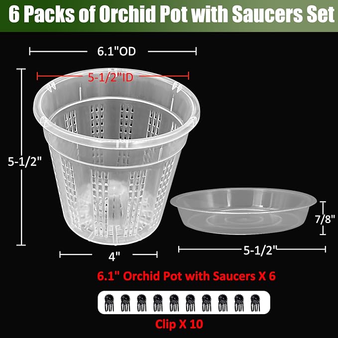 Orchid Pot with Saucers, 6 Packs of 6.1" Orchid Pots with Holes, Orchid Pots - Image 4