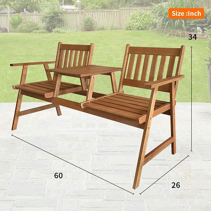 FDW Outdoor Patio Bench Wood Garden Bench Park Bench Acacia Wood - Image 3