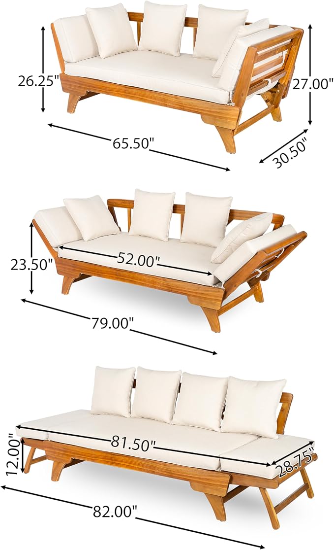 Christopher Knight Home Gary Patio Convertible Couch, Wooden Outdoor Daybed - Image 2
