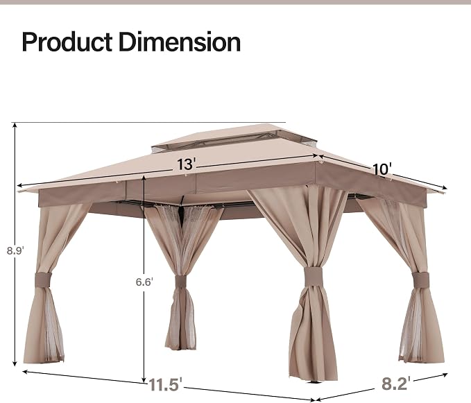 LAUSAINT HOME Semi-Permanent Outdoor Patio Gazebo 10'x13', Heavy Duty Party - Image 3