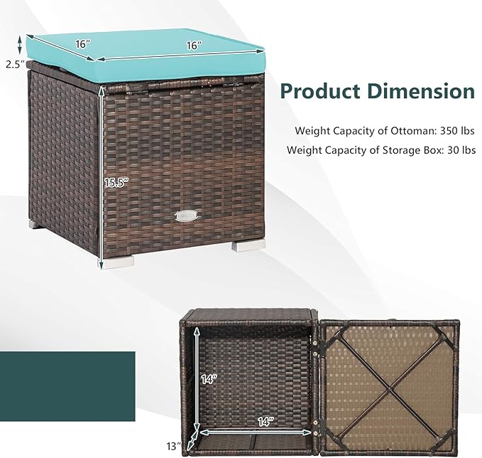 Tangkula 2 Pieces Patio Ottomans, Patiojoy Hand-Woven PE Rattan Side Table - Image 9