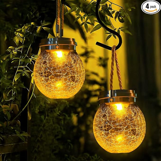 DBF Solar Lanterns Outdoor Waterproof, 4 Pack Hanging Solar Lights Outdoor by DBF