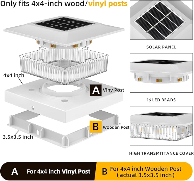 4x4 Solar Post Cap Lights 16 Pack, Fence Post Solar Lights - Image 3