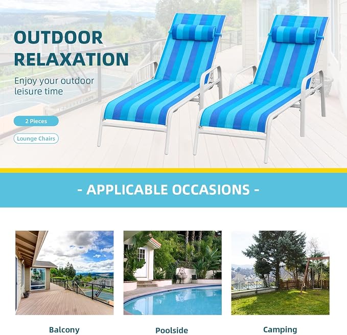 EROMMY Patio Chaise Lounge, for Beach Pool Sunbathing Lawn Lounger Recliner - Image 5