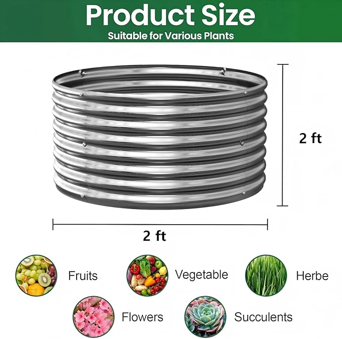 4 Pack Tall 2x2x2ft Round Galvanized Raised Garden Bed Outdoor, Metal Garden Bed - Image 2