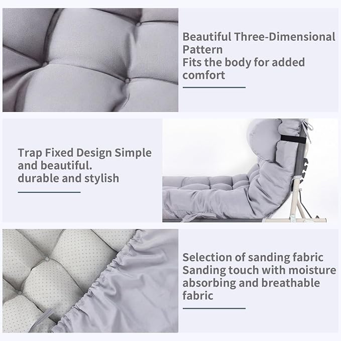Tudomro 1 Pcs Light Gray 66'' Outdoor Chaise Lounge Cushion Waterproof Patio - Image 3