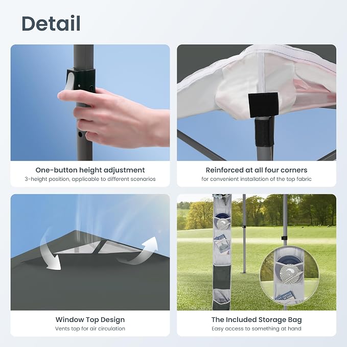 PHI VILLA 10x10ft 1-Person Setup Pop Up Canopy Tent Instant Portable Shelter w/ - Image 5