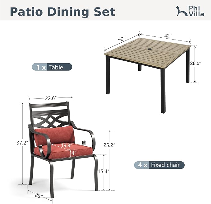PHI VILLA 5 Pieces Outdoor Dining Set - Image 2