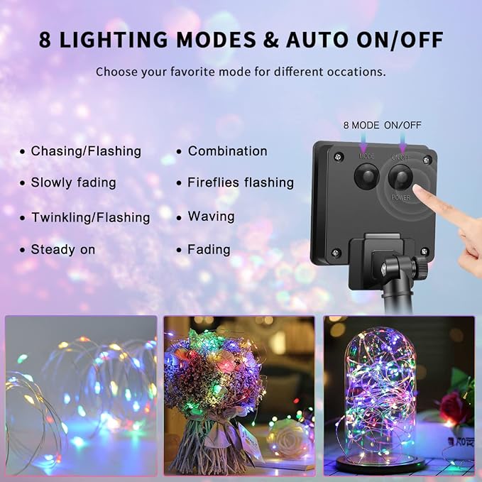 JMEXSUSS 4 Pack 100 LED Solar Christmas Lights, 33ft Solar String Lights - Image 5