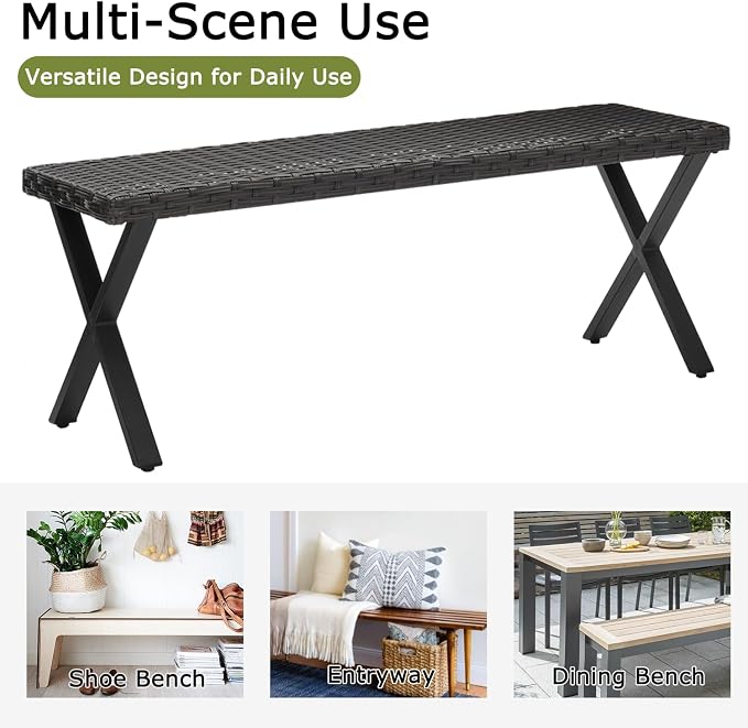 Outdoor Rattan Backless Bench Set of 2, Weatherproof Patio Bench - Image 5