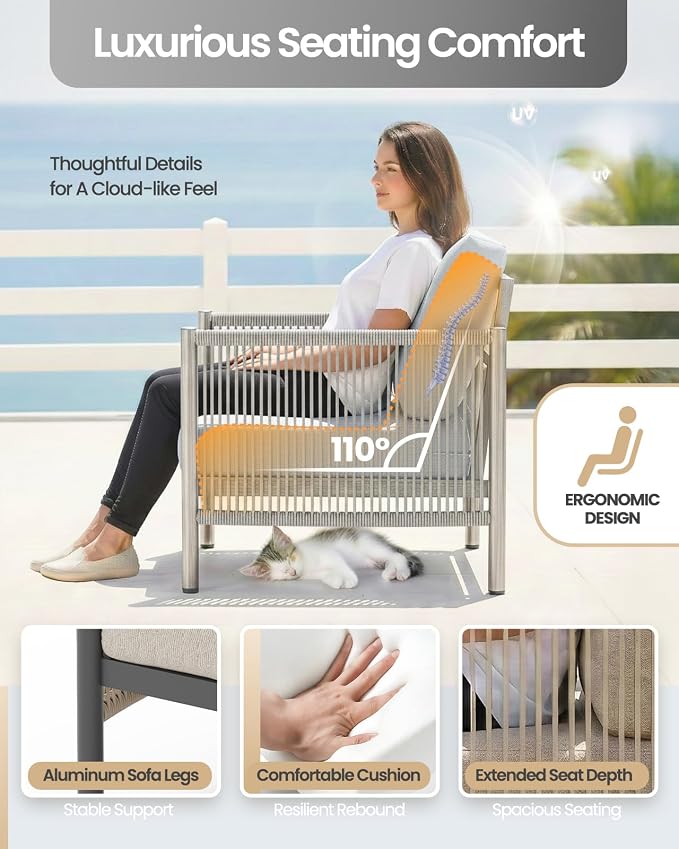 Aluminum Patio Furniture Set, 5 Seats Modern Outdoor Sectional Furniture - Image 3