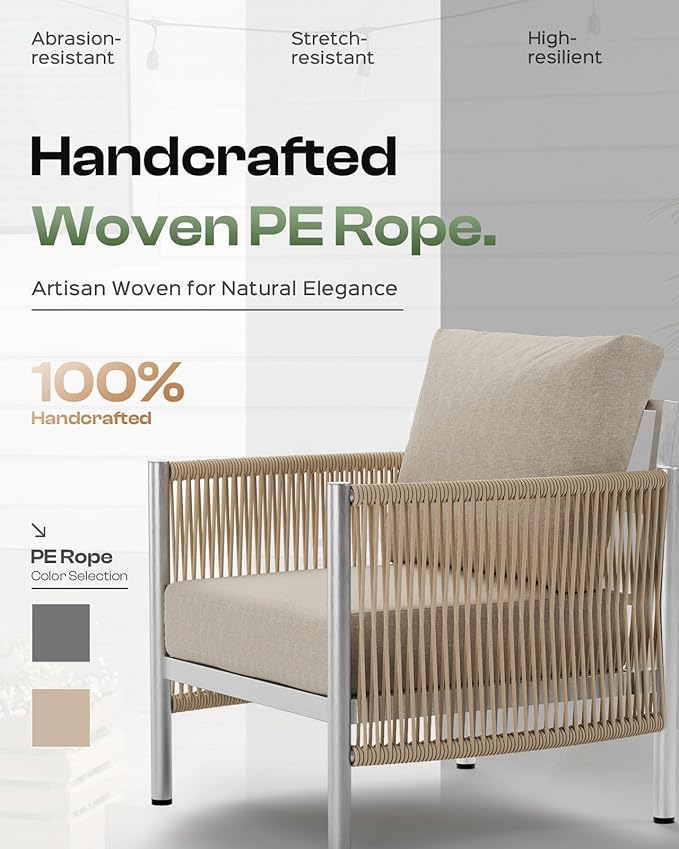 Aluminum Outdoor Sofa Armchair, HDPE Rope Patio Couch - Image 4