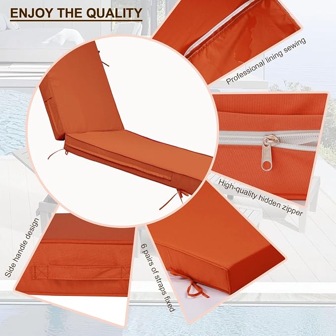 Chaise Lounge Cushions Outdoor Set of 2, Waterproof & Fade Resistant Patio - Image 3