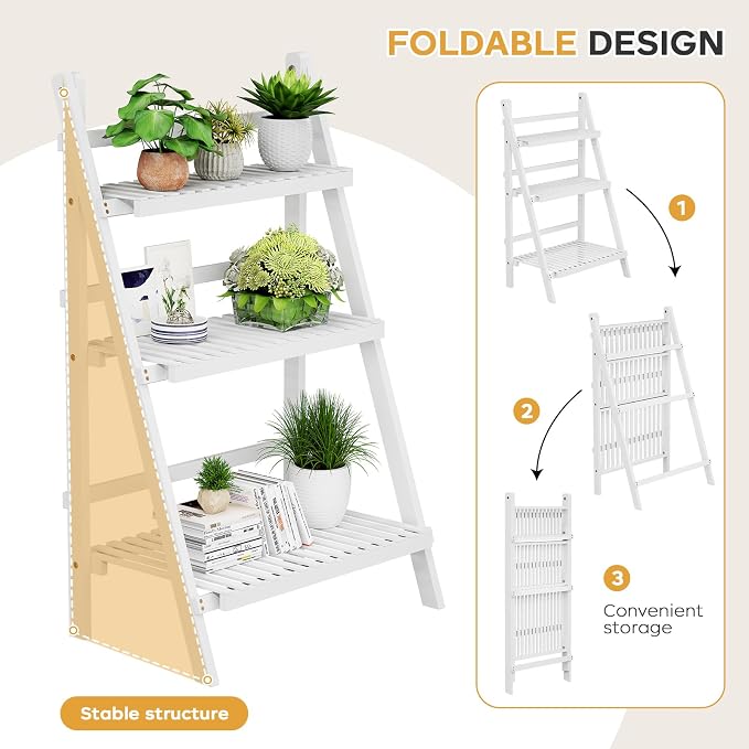 Bamboo Bookshelf 3-Tier Ladder Shelf, 39.4” Freestanding Open Bookcase Book - Image 2