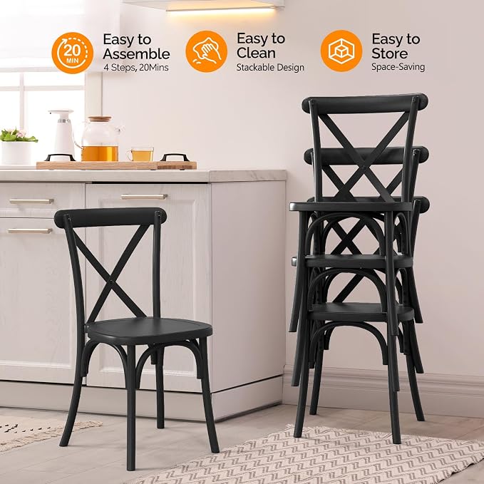 VINGLI Plastic Outdoor Dining Chairs Set of 2, Stackable Patio Dining Chairs - Image 5