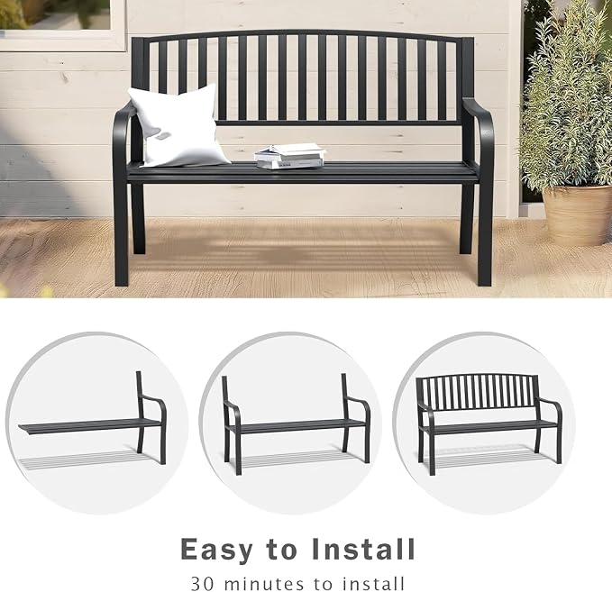 SHGJ&SOFT Outdoor Bench, Garden Bench, Cast Iron Metal Frame Patio Park Bench - Image 7