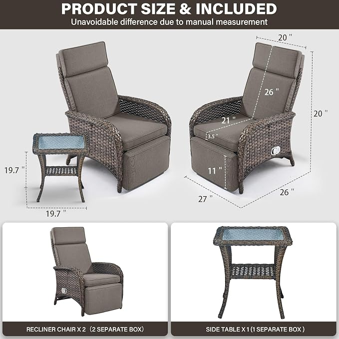 Belord Versatile Outdoor Recliner Chair Set of 3 - Image 2