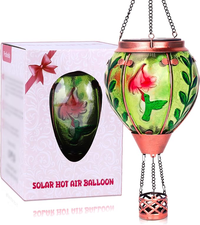 Hummingbird Solar Hot Air Balloon Lantern, Outdoor Decor by Profinella