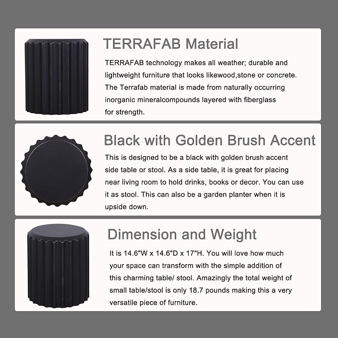 Afterglow Terrafab Material Outdoor Round Side Table, Natural Decorative Garden - Image 7