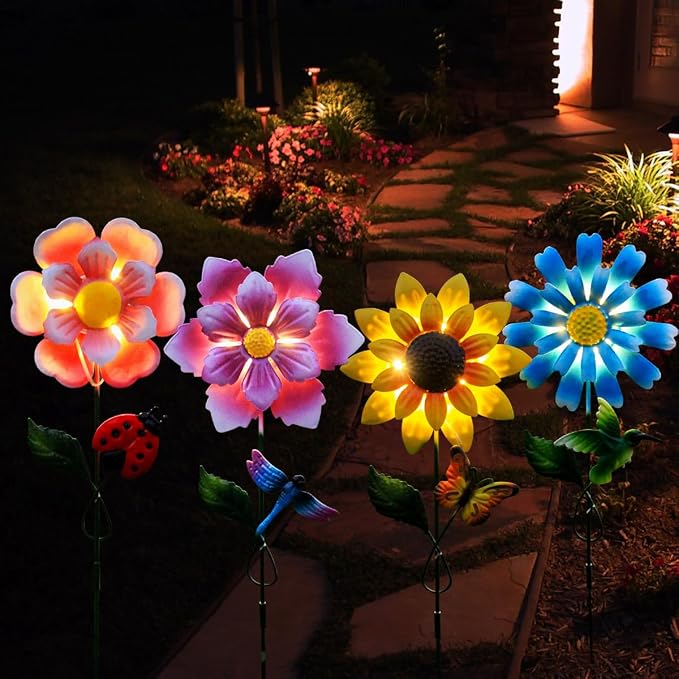 Solar Garden Stakes Lights for Outdoor Decor, 4 Pack Waterproof Metal Art Stick by SolarGardenDecorationLight