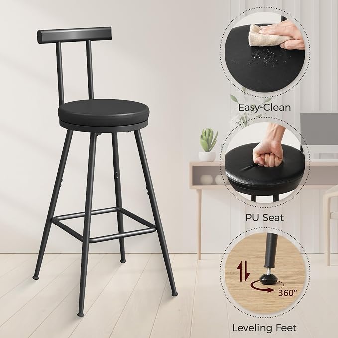 Bar Stools, Bar Chairs with Backrest and Footrest, Kitchen Stools with - Image 5