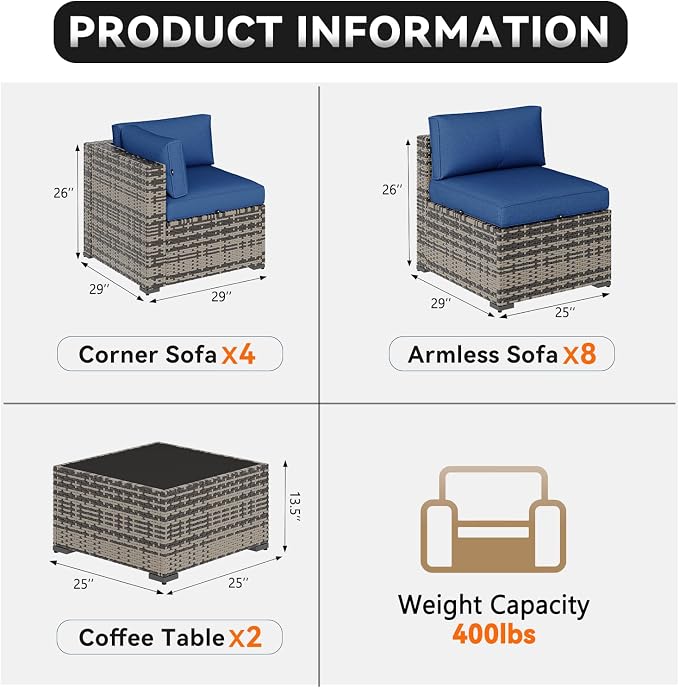 Aoxun Patio Furniture Sets, 14-Piece Outdoor Patio Furniture - Image 2