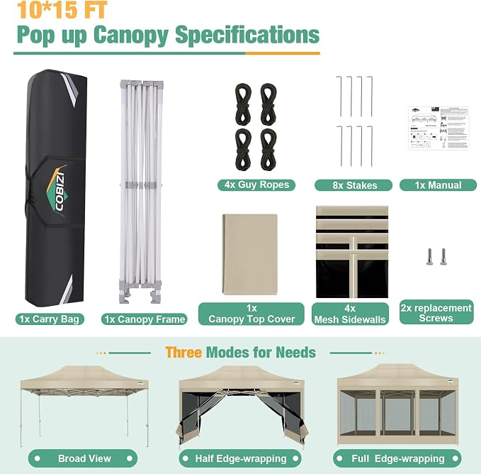 COBIZI 10x15 Canopy Tent, Heavy Duty Pop up Canopy - Image 5