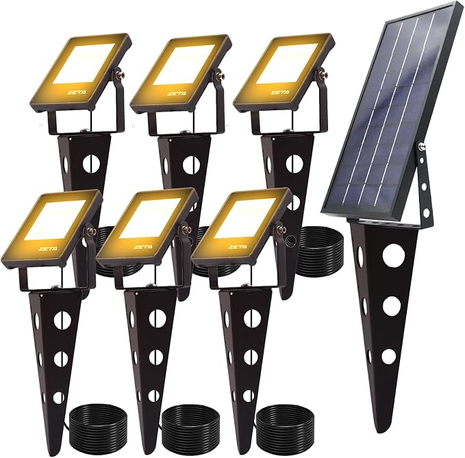 Solar Spotlights Outdoor Waterproof, Zeta 6-in-1 Spot Lights Metal Warm White by Sunlife