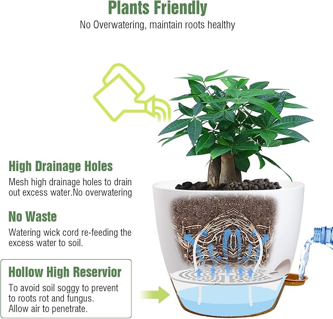 12 inch Large Self Watering Pots, Plastic Planters - Image 3