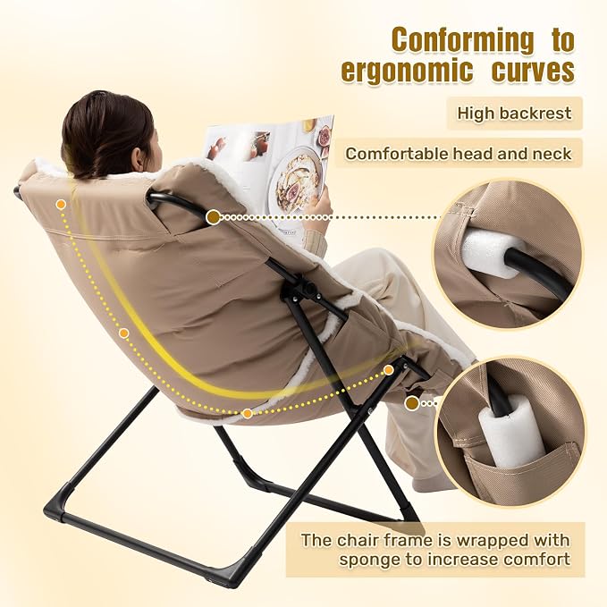 HollyHOME X-Large Saucer Chair, Comfy Oversized Folding Chair, Faux-Fur Reading - Image 6