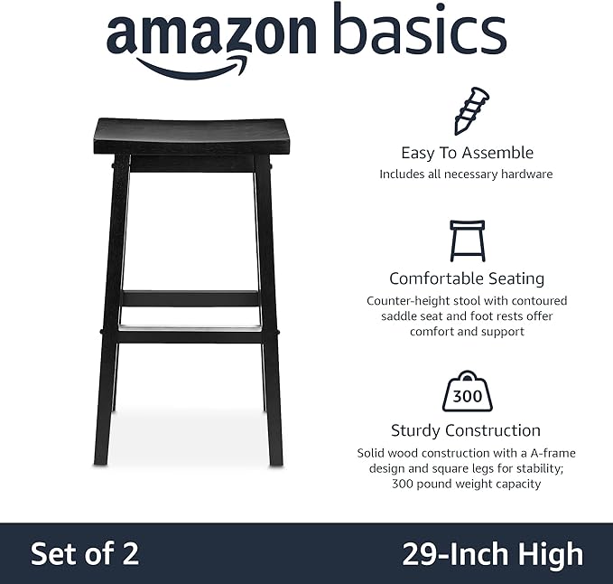 Amazon Basics Solid Wood Saddle-Seat Counter Height Bar Stools - Image 4