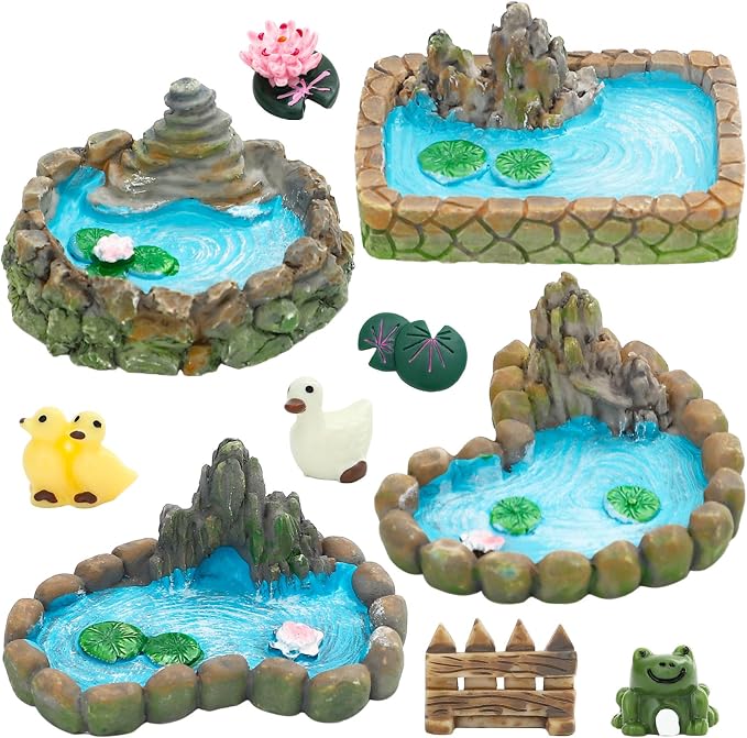 ONEST 10 Pieces Garden Miniature Accessories Mini Pond Fence Duck Frog Micro by OneMiniWorld