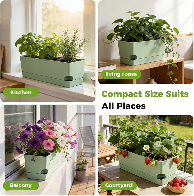 4 Pack Self Watering Pots for Indoor Plants 17 Inches Window Boxes Planters - Image 8