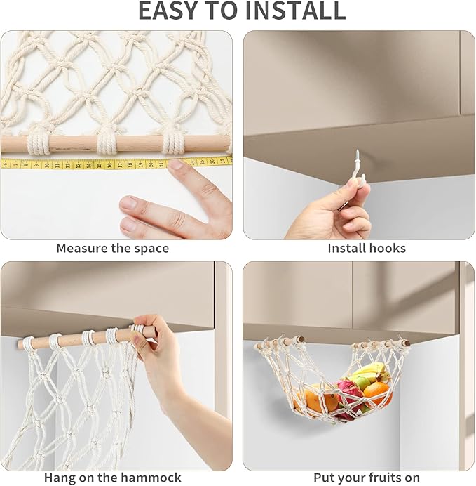 Hanging Fruit Hammock with Hooks, Hanging Fruit Basket Under the Kitchen Cabinet - Image 6