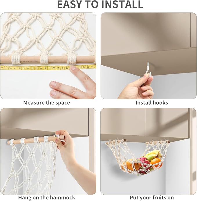Hanging Fruit Hammock with Hooks, Hanging Fruit Basket Under the Kitchen Cabinet - Image 6